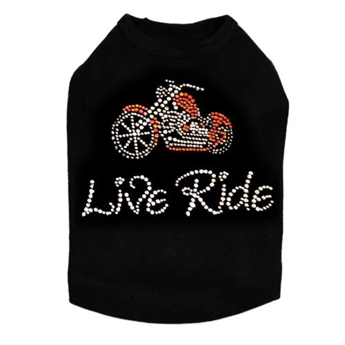 Live - Ride - Orange Motorcycle Rhinestone Tank- Many Colors