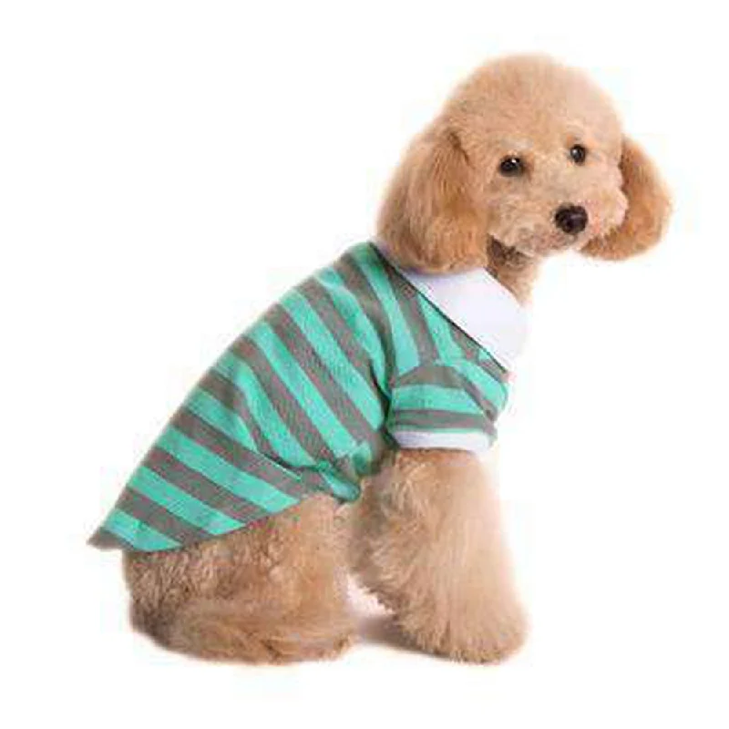 PuppyPAWer Stripe Dog Polo - Gray and Green