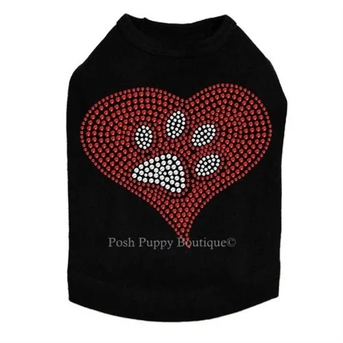 Red Heart with Paw 2 Rhinestones Tanks- Many Colors